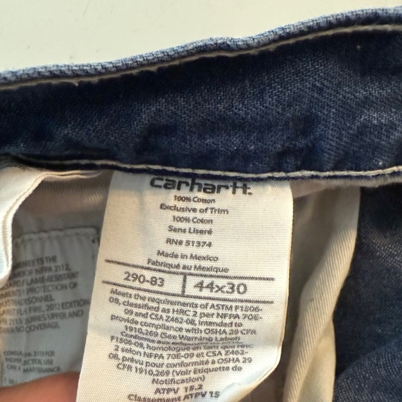 Carhartt FR Flame Resistant Dark Wash Denim Carpenter Pockets Jeans Mens 44 x 30 - Picture 8 of 13